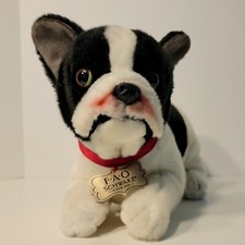 FAO Schwarz French Bulldog Plush Black And White 12 Inches