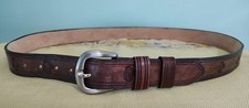 Hand Tooled Brown Leather Belt Engraved Horse Head 40-45" Unisex 1.25" Wide
