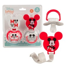 DISNEY baby Mickey Mouse Orthodontic Pacifier Holder Set BPA Free NEW