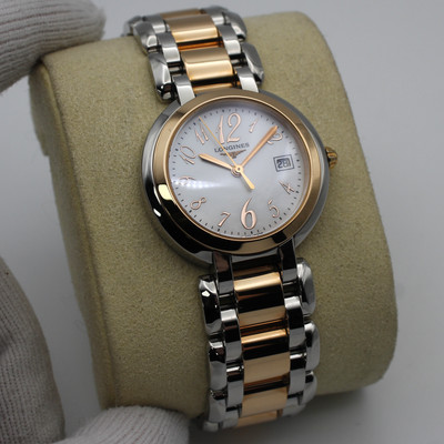 Longines PrimaLuna Two Tone Steel White MOP Dial Ladies Watch L8.112.5.83.6
