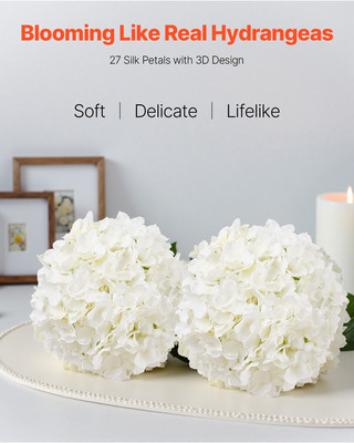 305 Pcs Artificial Silk Hydrangea Flowers 9.8 In Bouquet Arrangement White