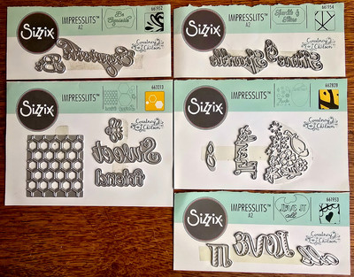 Lot of 5 Sizzix IMPRESSLITS, dies only, open but unused, all by Courtney Chilson