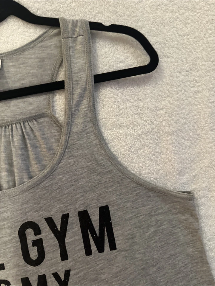 Camiseta sin mangas Bella Gray Racer Back 2XL gimnasio de entrenamiento El gimnasio es mi lugar feliz XXL Foto 4 de 4