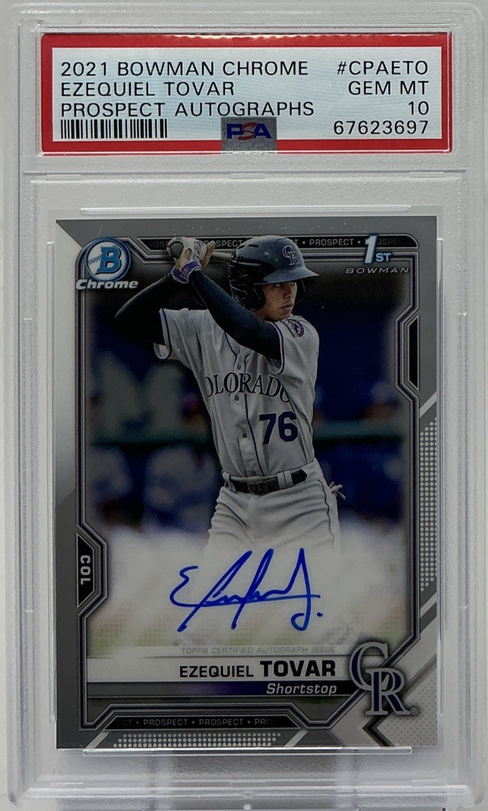 Ezequiel Tovar Rookie Auto PSA 10 -2021 Bowman Chrome Prospects 1st -Rockies