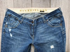 River Island Jeans Size 14 R Straight leg rips Y2K Vinatage mid wash W34 L32.5