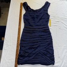 Alice + Olivia Dress Women’s Size 2 Navy Blue Ruched Draped Sheath Silk Blend