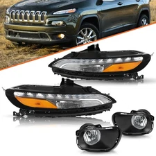 For 2014-2018 Jeep Cherokee DRL Parking Light Turn Signal Lamp+Fog Light LH+RH