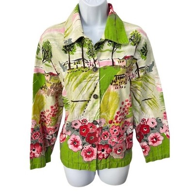 Keren Hart Jacket Women's M Whimsical Floral Long Sleeve Collared Sequin Button
