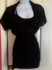 * Fashion Nova Black Sheer Top Mini Rayon Blend Short Sleeve Dress Size S