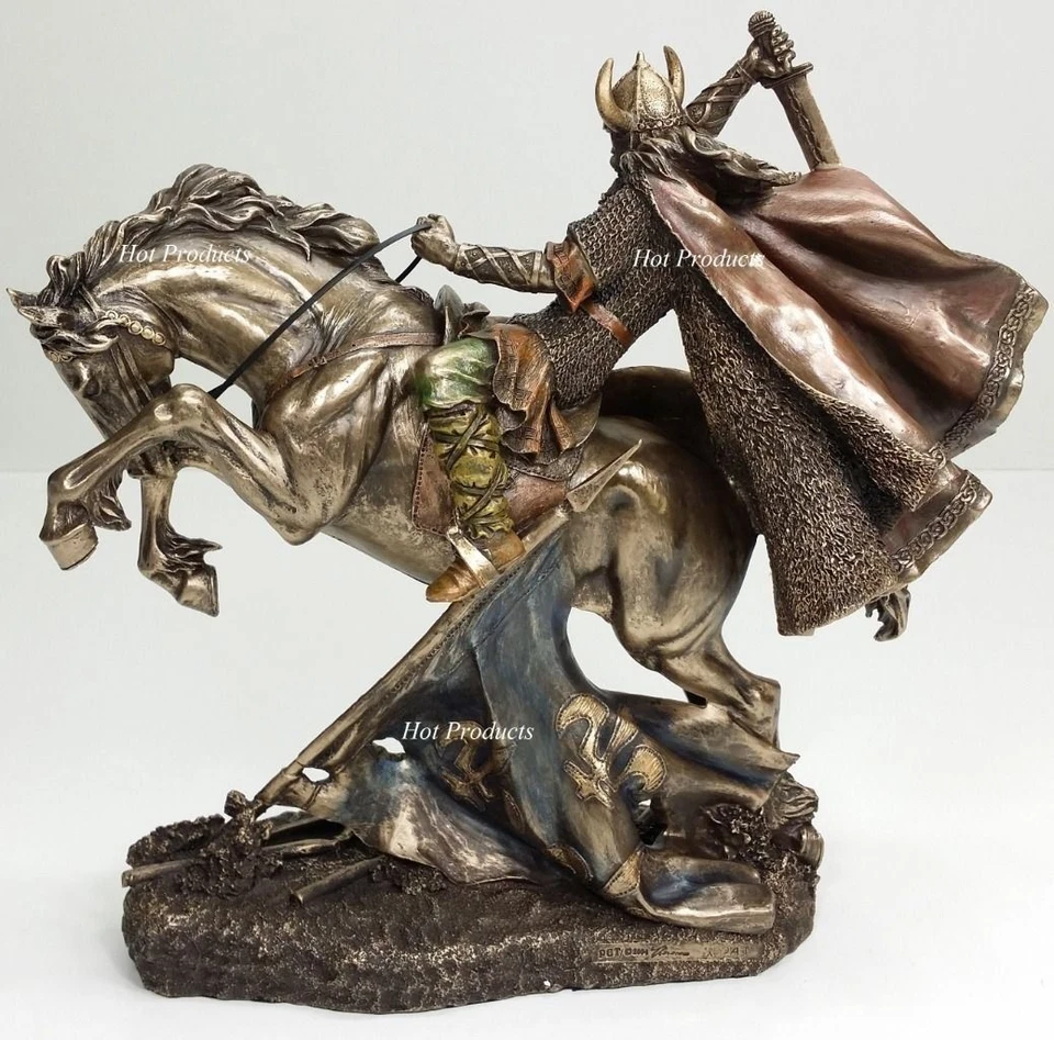 10" NEW VIKING WARRIOR Rearing on Horse Statue / Sculpture Antique Bronze Finish - Image 2 of 4