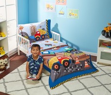 4 Piece Toddler Bedding Set - Under Construction - Includes Comforter, Flat S...