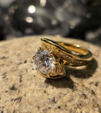 GOLD VERMEIL OVER 925 STERLING SILVER CLEAR CZ ROUND W/BAGUETTE SIZE 5.5