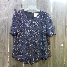 PAPELL BOUTIQUE EVENING BLOUSE WOMENS SZ S BLACK SEQUIN SILK SHORT SLEEVE ZIP