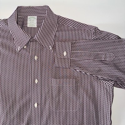 Brooks Brothers Milano Button Down Dress Shirt Red Non Iron Men's Size 16.5-33