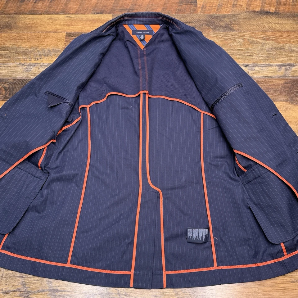 Blazer Tommy Hilfiger Abrigo Deportivo Grande Azul Marino Rayas Algodón Foto 4 de 4