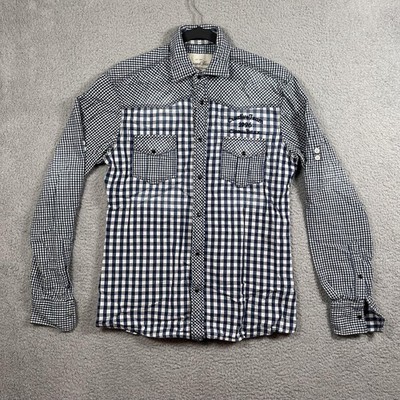 Cipo And Baxx Shirt Mens Medium Blue White Gingham Plaid Long Sleeve Western