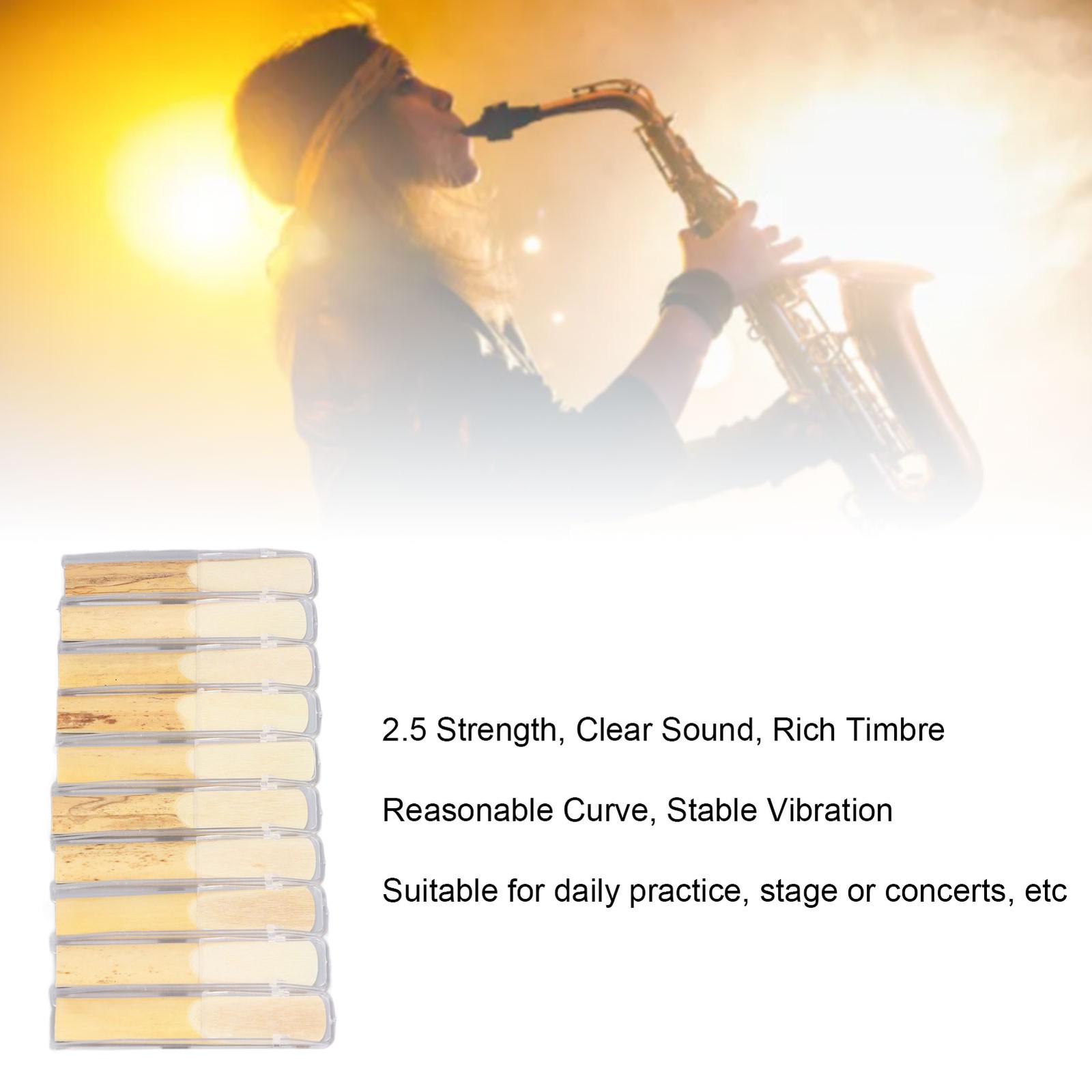 10PCS Tenor Saxophone Reeds 2.5 Strength Bb Key Reeds Replacement For Begin