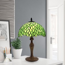 Lampada da tavolo 16 pollici stile Tiffany verde paralume in vetro colorato artigianale.