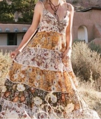 Spell Desert Daisy Tiered Maxi Dress Size Small
