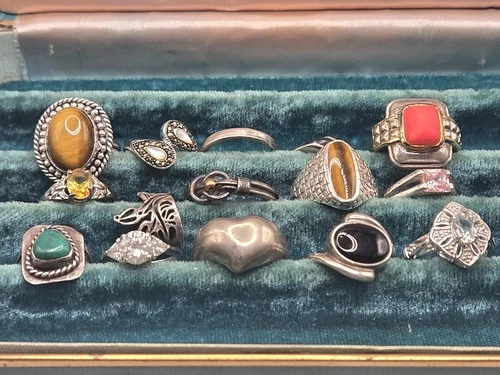 Vintage Lot of 15 Sterling Silver Rings, Various Sizes  61.3 Grams Lot #2