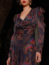 NEW $235 Farm Rio Sequin Toucan Wrap Mini Dress in Black Multi Small