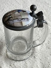 Antique German Occupational Beer Stein Stone Mason Maurer Glass Pewter Lid c1890