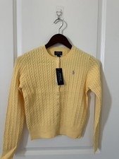 NWT GIRL'S Yellow, Size L (12-14) /Polo Ralph Lauren Cotton Cable Cardigan