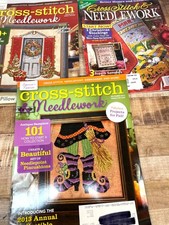 3 Cross-Stitch Needlework Magazines With Patterns Holiday Seasonal Designs
