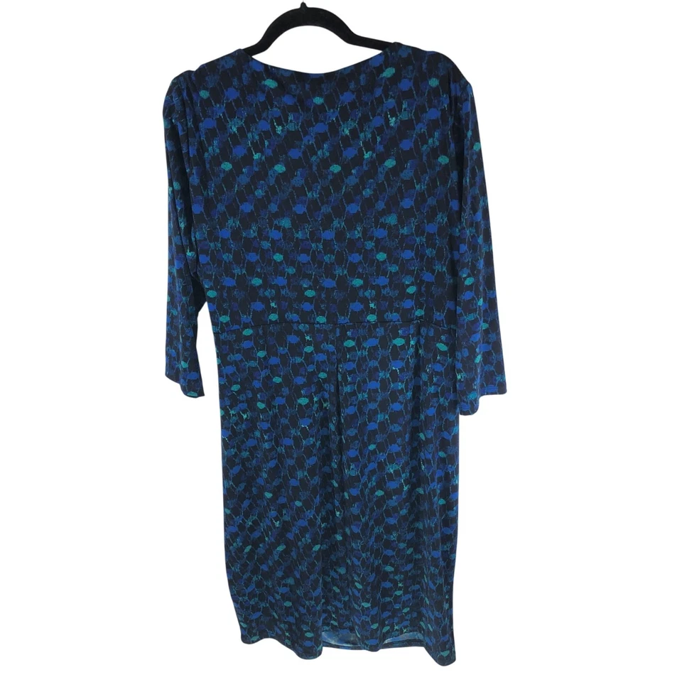 Ralph Lauren Dress Faux Wrap Surplice Neckline 3/4 Sleeve Blue Green 18W - Image 2 of 4