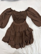 Women’s Windsor Off The Shoulder Brown Ruffle Dress Size Small