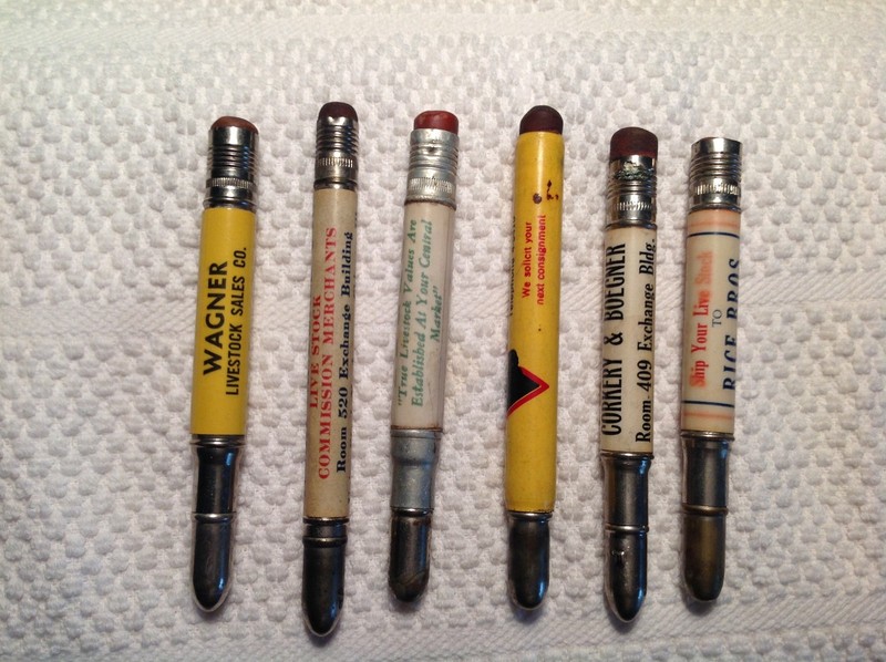 SIX-VINTAGE Stock Yard Advertising Bullet Pencils-All Different