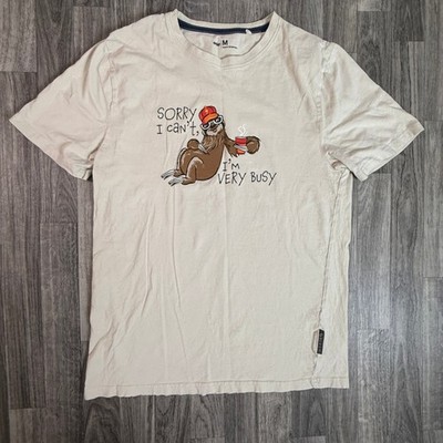 Anko Sleep Beige Sloth Graphic Tee  Sorry I Can t, I m Very Busy  Men s M Funny
