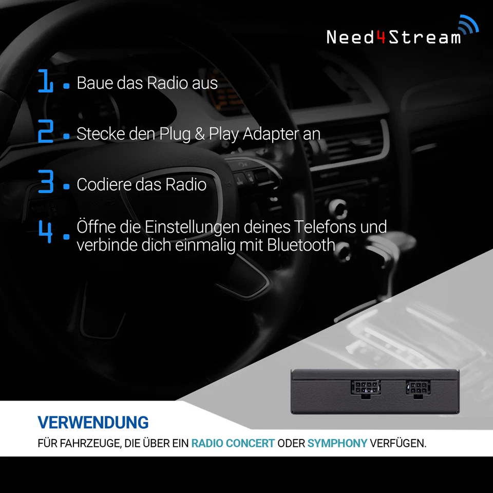 Need4Stream A2DP Bluetooth Interface Titre pour Audi Concert A4 8K Q5 8R - Photo 4/4