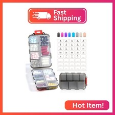 14 GRIDS Travel Pill Organizer Box with Labels - Travel Medicine Case Kit - Pock