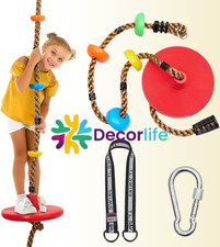 Climbing Rope Swing Disc Swing Seat Rope for Kids w/ Carabiners and Strap Red