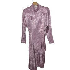 Michael Blair Vtg 11/12 Pink Floral Brocade Mandarin Collar Midi Dress  Satin