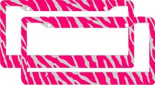 2 Pink Zebra Print Pattern License Plate Frames Lot 2