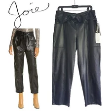 JOIE NEW Faux Leather Bow Tie Control Slim Pant L