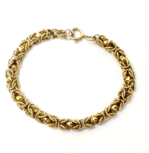 Byzantine Link Bracelet Dark Brass Gold Tone Metal 7-1/2" Vintage 1980s - Picture 1 of 10