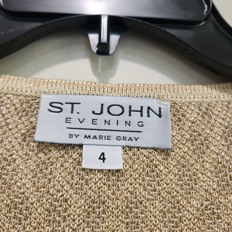 ST. JOHN 2 Pcs Jacket and Skirt S4 Knit Gold Shimmer Sequins Studs Throughout  - Image 4 of 4