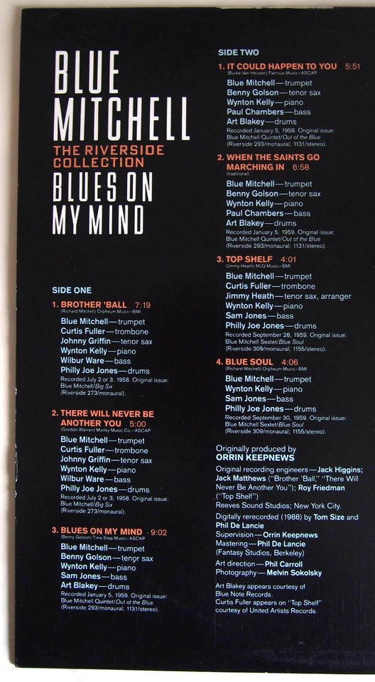 BLUE MITCHELL / THE RIVERSIDE COLLECTION / BLUES ON MY MIND / 12" VINYL LP - Image 3 of 4