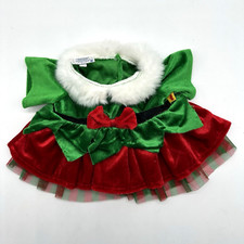 Build a Bear Rare Christmas Holiday Green Red Candy Stripe Elf Dress Faux Fur