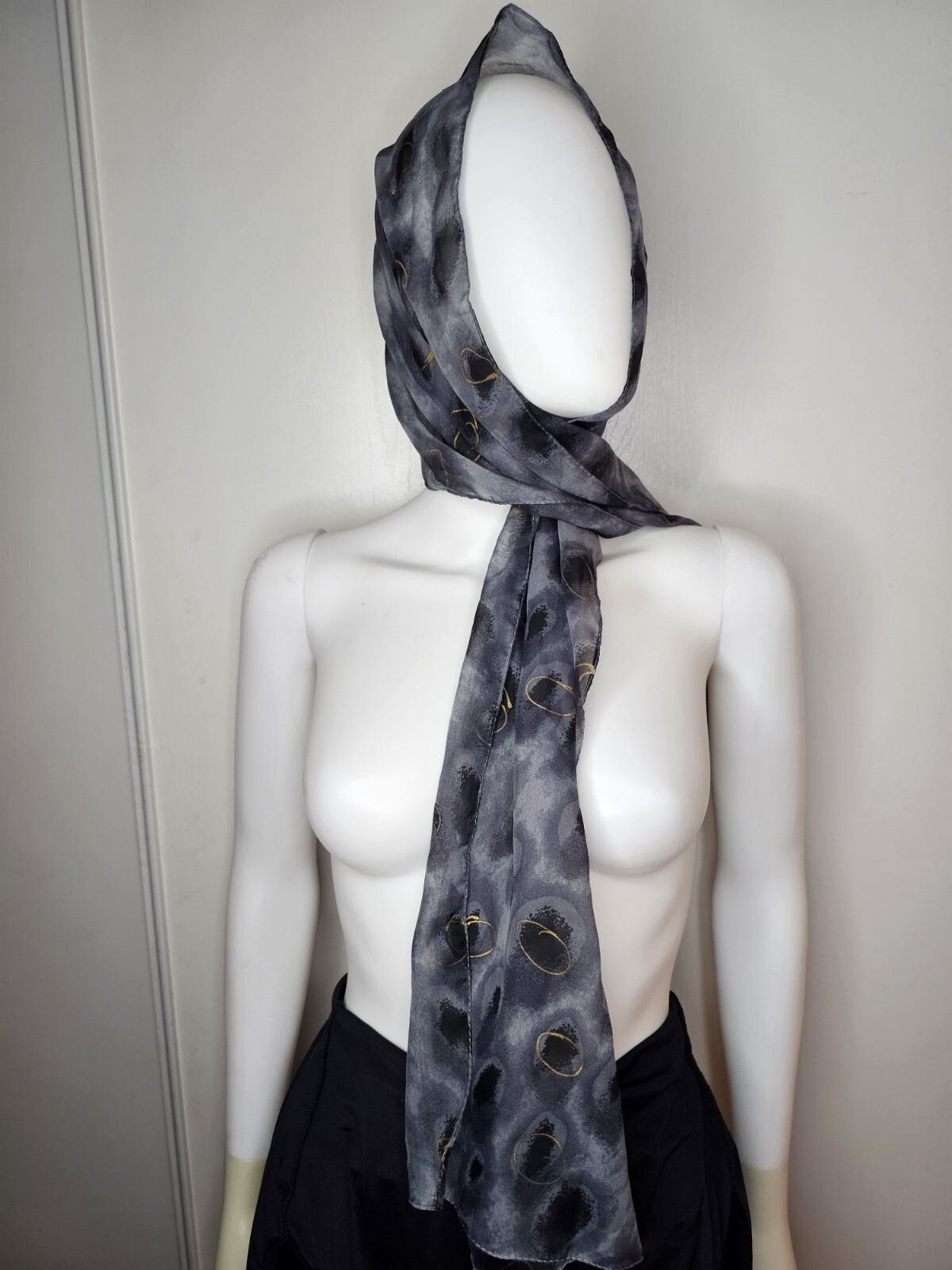 Vintage 100% Polyester Scarf Rectangular Charcoal… - image 1