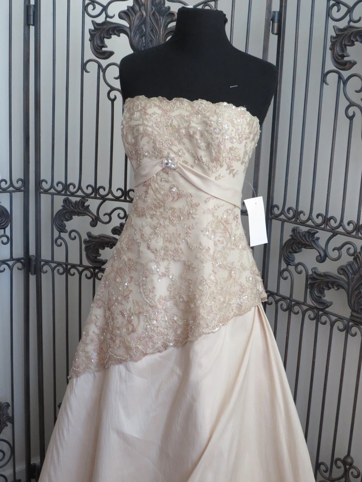 P184 Maggie Sottero TALLA 10 LATTE FORMAL CUENTAS $1499 CORSÉ VESTIDO DE NOVIA VESTIDO Foto 3 de 4