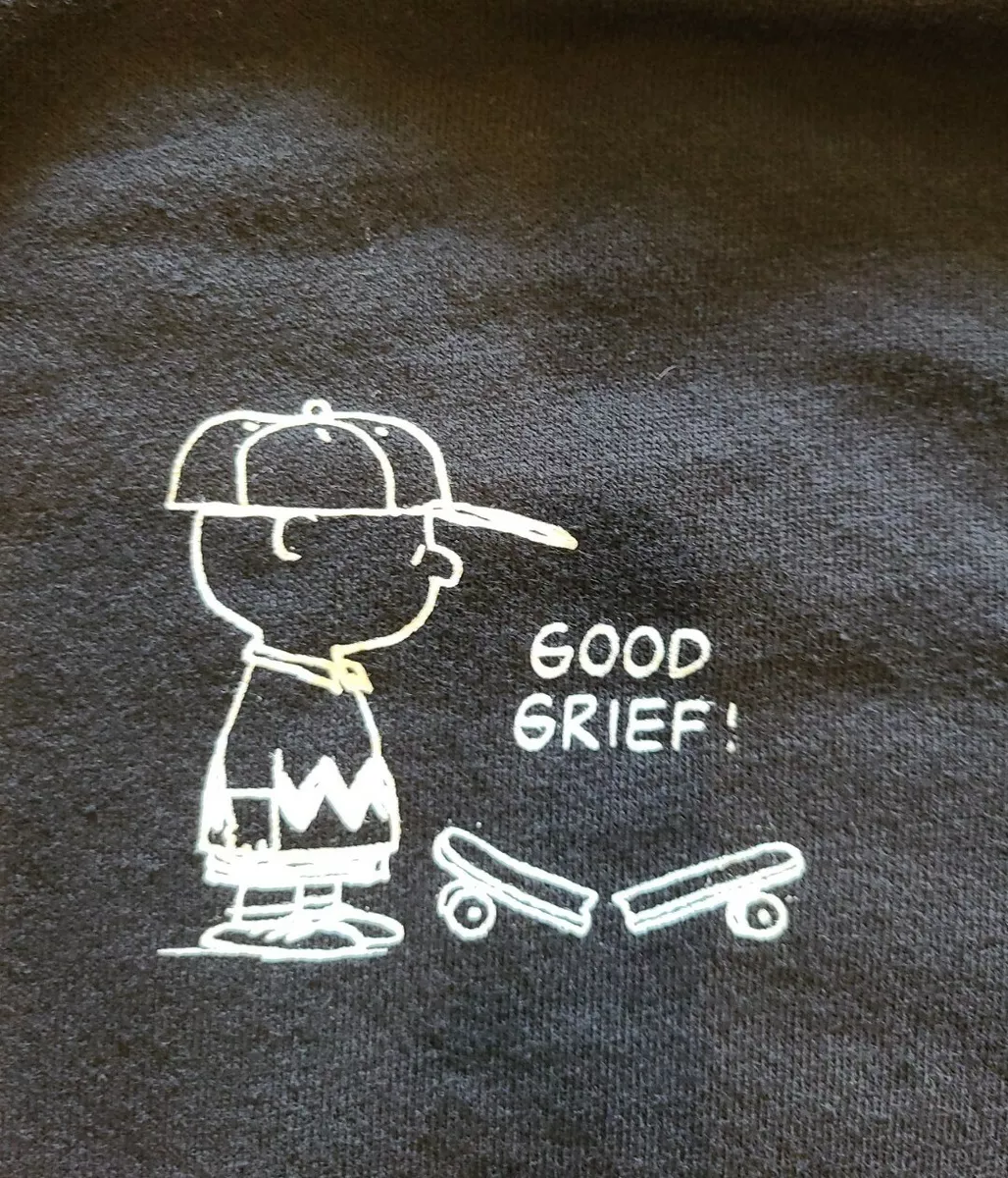 Vans Peanuts Good Grief Charlie Brown RARE Kids Black EUC Hoodie Sweatshirt