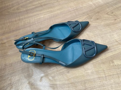 Valentino Garavani VLOGO Leather slingback pumps , blue sz 39