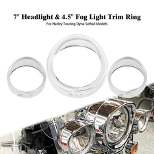 7" Headlight Trim 4.5"Auxiliary Passing Light Visor Trim Ring For Harley Softail