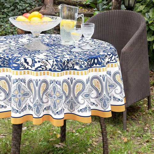 Yinhua Blue and White Table Cloth round Tablecloth 60 Inch,Farmhouse Tablecloths - Picture 9 of 12