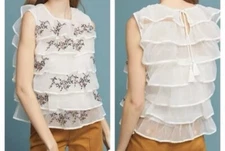 Anthropologie Seen Worn Kept Embroidered Tiered Blouse Top Size Xl  NWT $140
