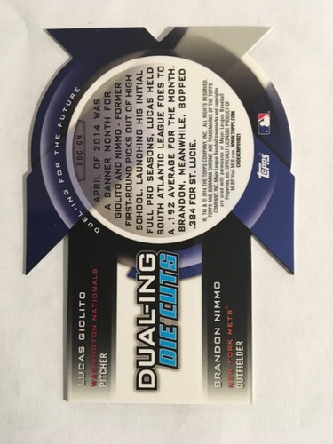 2014 Bowman Chrome - Dual-Ing Die Cuts Lucas Giolito, Brandon Nimmo #DDC-GN (RC) - Picture 2 of 2